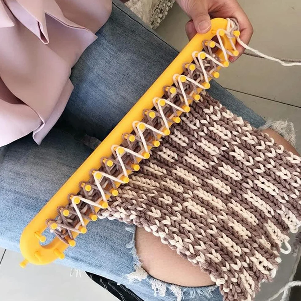 kiptyg Telares de Tejer, Telares para tejer bufandas, Telares Conjunto, con agujas de tejer y agujas de crochet, duraderas, adecuadas para tejer bufandas y sombreros (amarillo, 36cm, 1 juego)