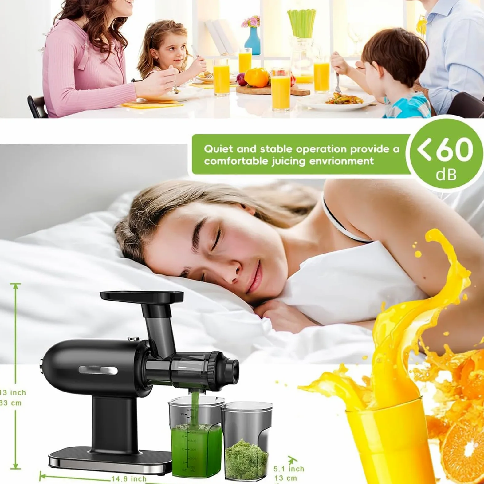 Licuadora de prensado en frío de 150 W con Filtro de Acero Inoxidable para Frutas y Verduras Enteras.