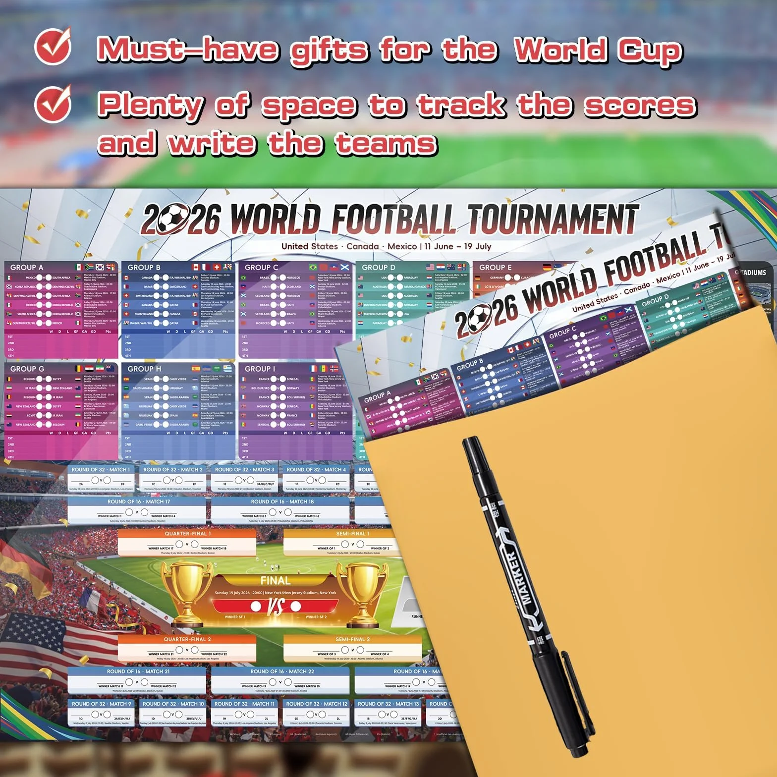 AhfuLife Poster Calendario Copa Mundial 2026 100x70cm Impermeable