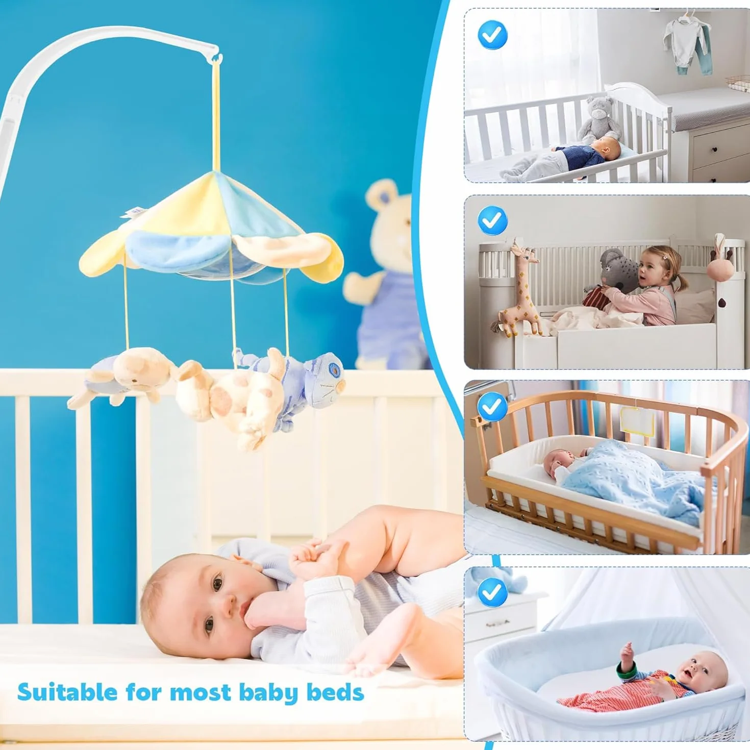 Soporte Móvil para Bebés, Soporte Campanilla Cuna Móvil, Soporte Móvil Ajustable para Bebés, Soporte para Móvil para Bebé, Soporte de Campana de Cama para Colgar Campanillas Decoración
