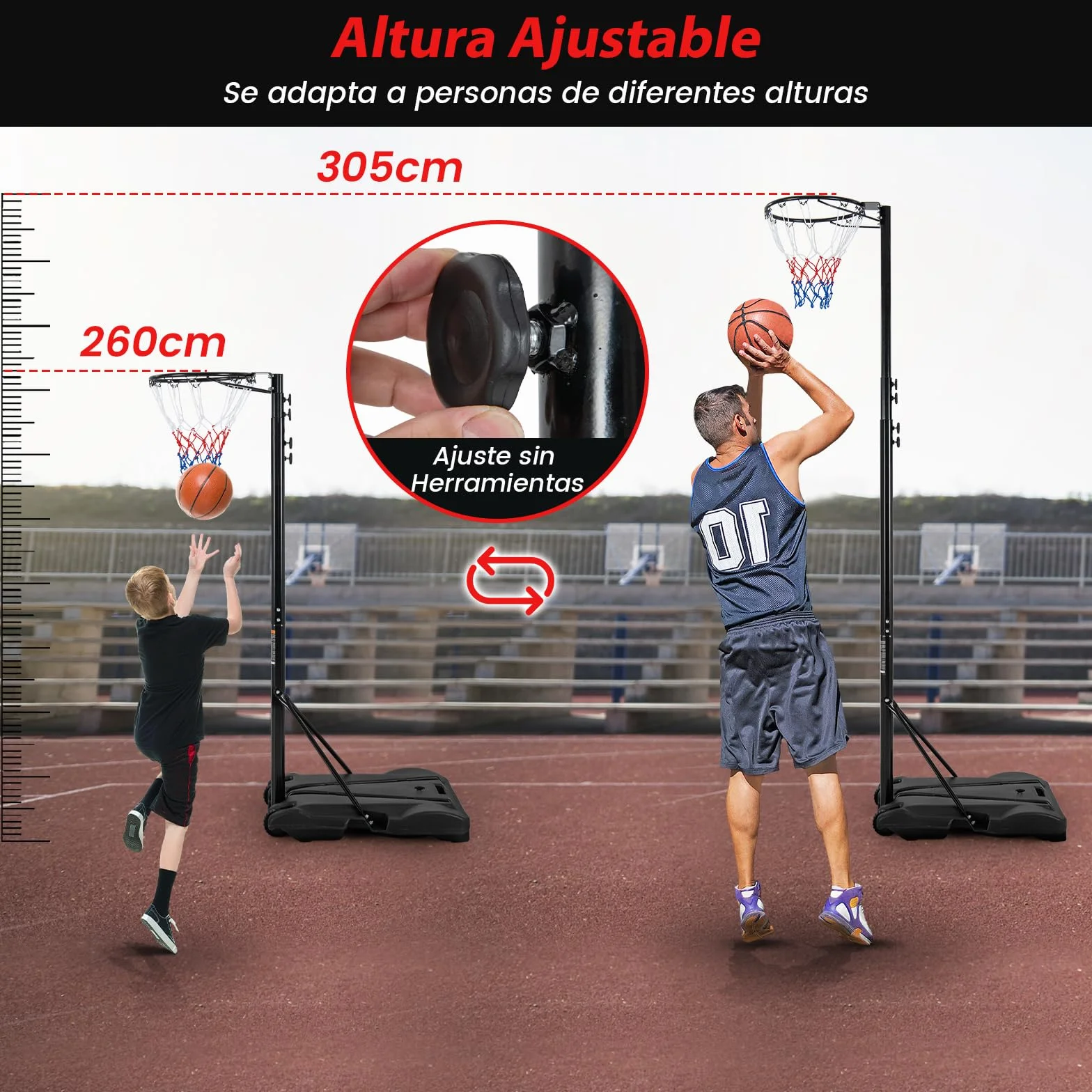 COSTWAY Canasta Baloncesto Exterior Altura Ajustable 2.6-3.5 m Móvil con Ruedas Aro Baloncesto Niños Adultos