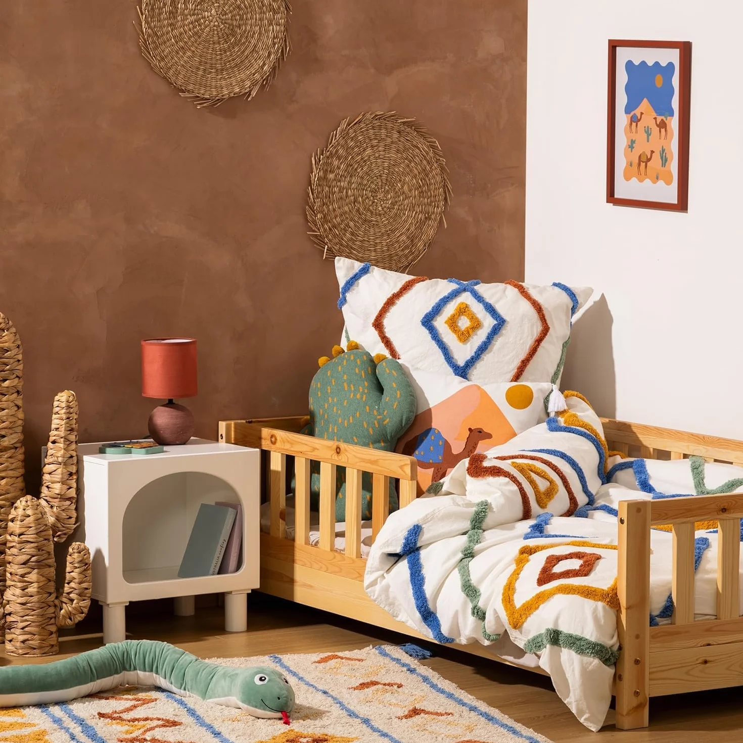 Montessori - Cama de barreras para niños, madera natural, 90 x 190 cm