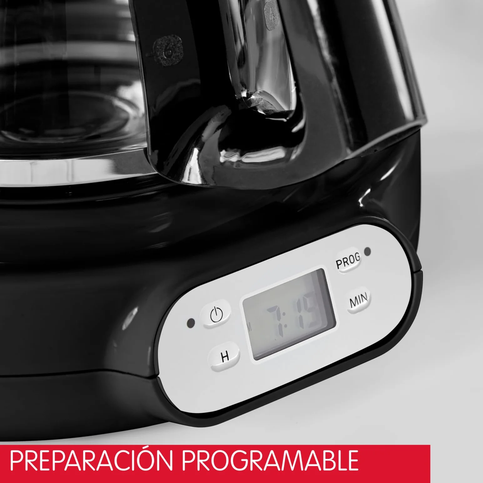 Moulinex Soleil – Cafetera filtro, capacidad de 1,25 L, hasta 15 tazas, control nivel del agua, temporizador programable, función mantener caliente, jarra cristal, color negro, FG380B