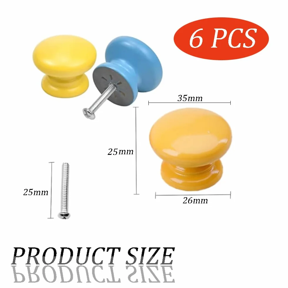 Achengqi 6 Piezas Pomo de Armario Redondo Cajón Vistoso Pomos Pomo Puerta Armario Decorativos Tiradores para Cajones Infantiles para Muebles para Gabinetes de Dormitorio de Niños Cajones