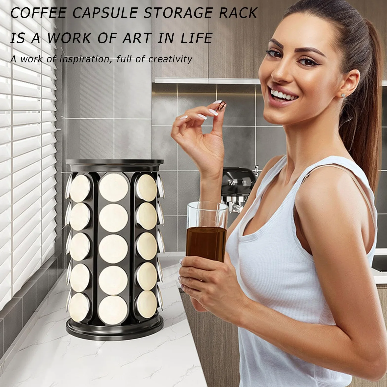 Cápsulas de Café Almacenamiento Organizador Giratorio Dispensador | Soporte Giratorio para Cápsulas de Café Rotativo para Encimera, Mostrador, Cocina, Hogar, Apartamento, Restaurante, Hotel,