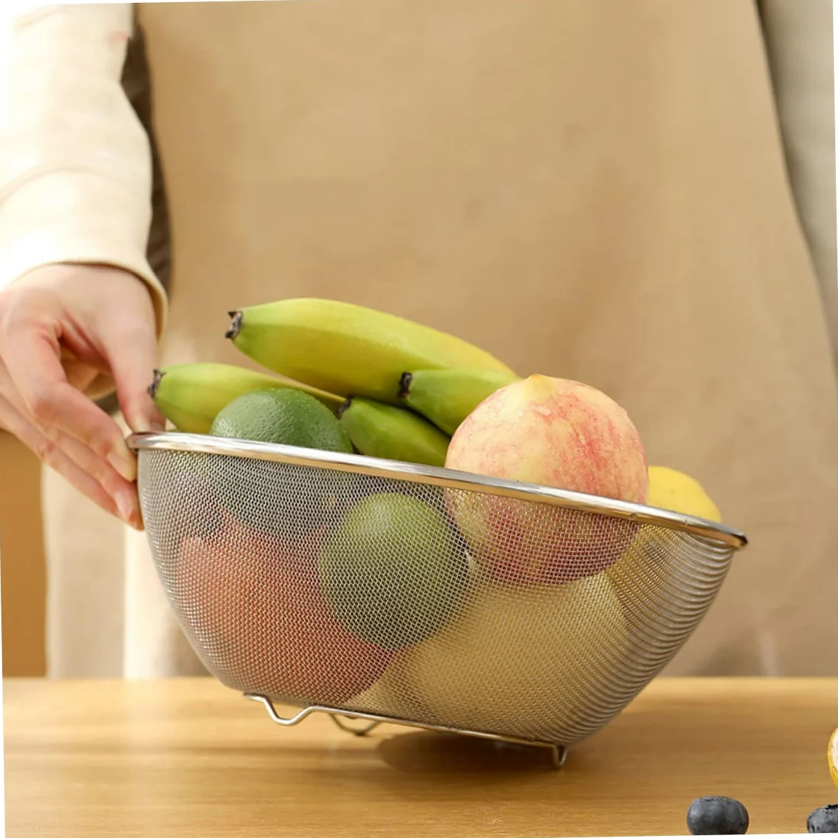 Juego de Colador de Acero Inoxidable para Cocina, 2 Piezas | Malla Fina, Base Plana y Drenaje Estable, Apto para Verduras y Huevos, Acabado Plata