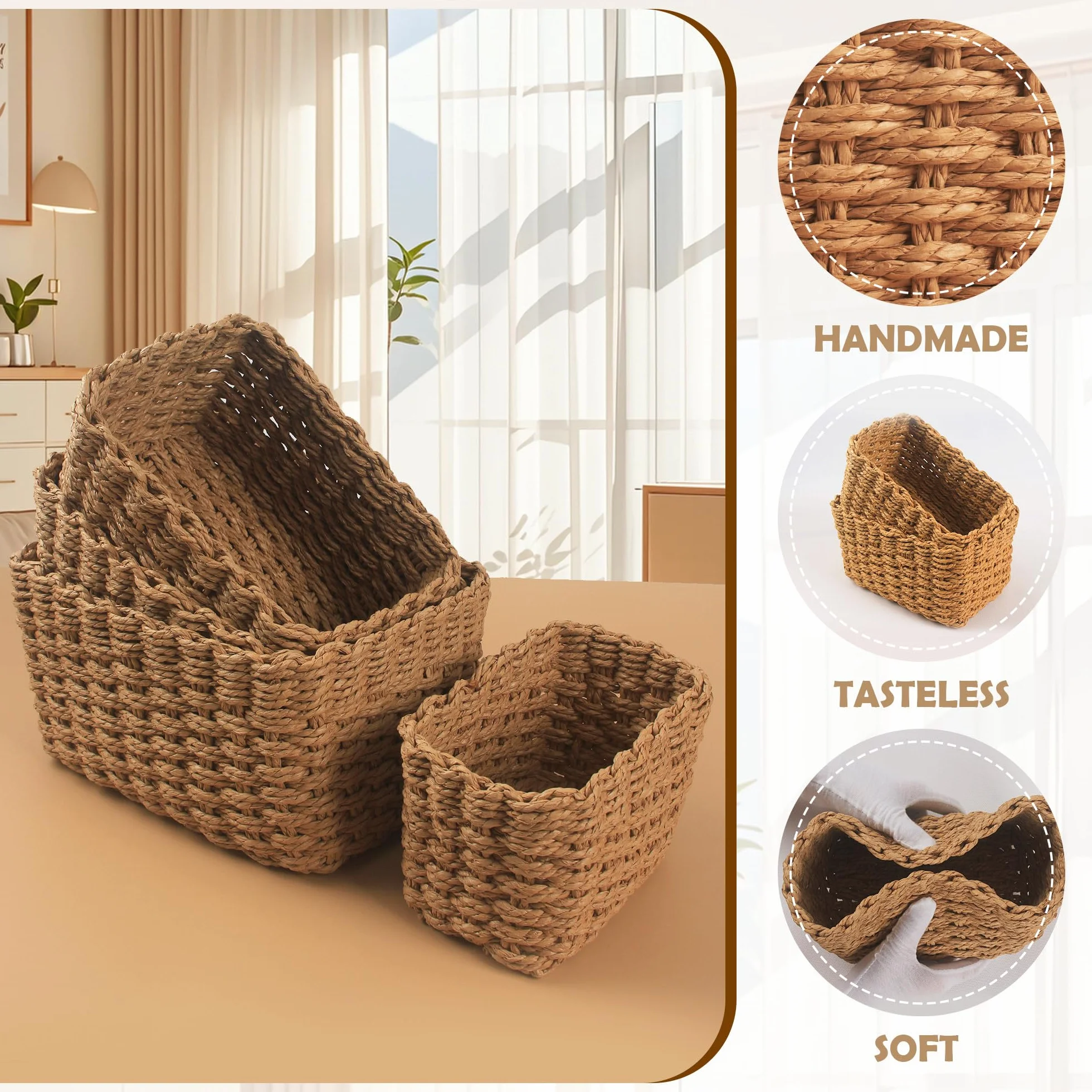 Juego de 4 Cestas de Almacenamiento Trenzadas Boho Apilables para Organizar Cambiador Cocina Salón Dormitorio