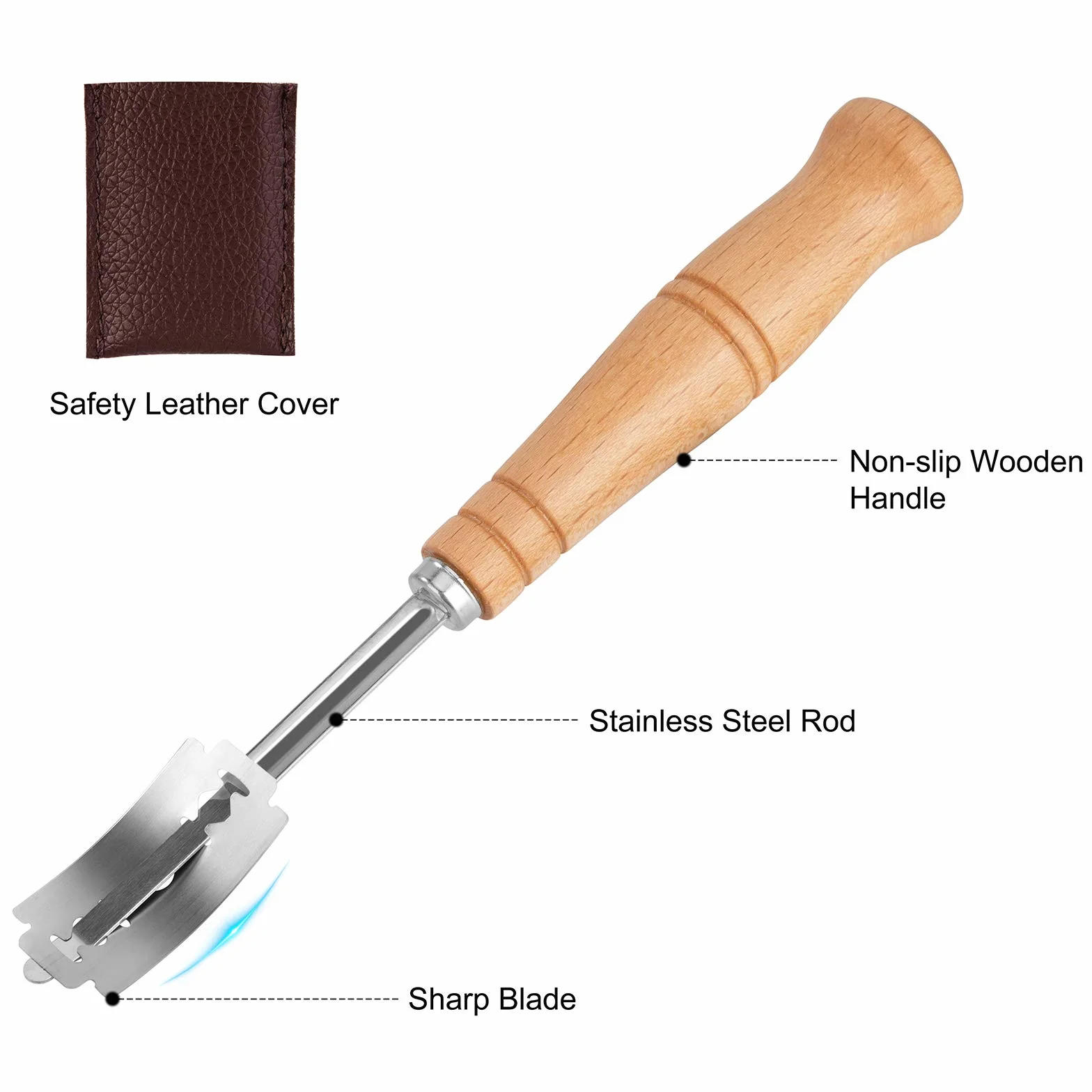 Cuchillo de Panadero de Corte Herramienta de Puntuación de Pan con 5 Cuchillas de Repuesto Mango de Madera para Cocina de Bricolaje