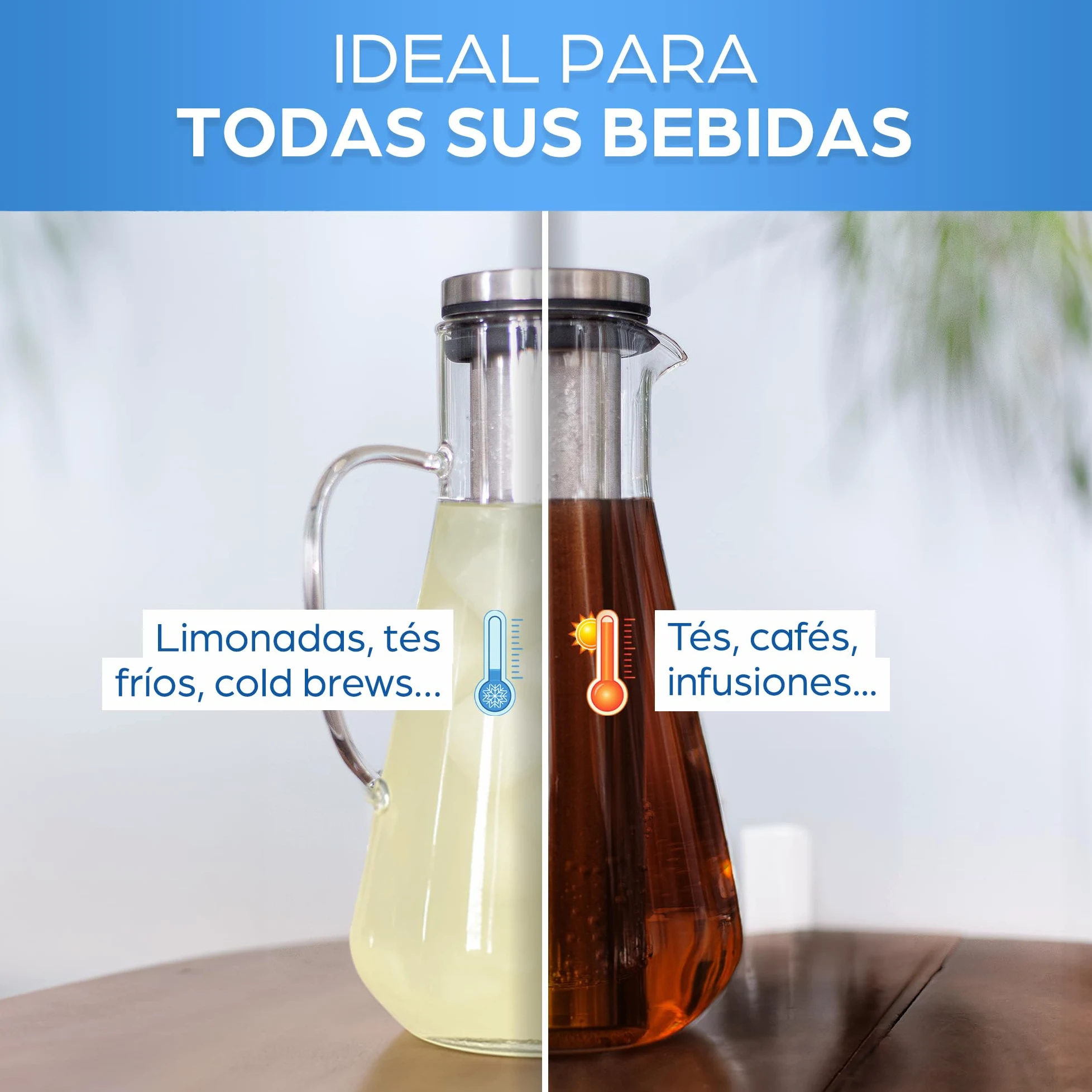ORINKO® Jarra Cristal con Tapa 1,6L - Jarra de Agua Cristal para Infusiones - Ideal para Té, Limonada y Sangría - Jarra de Vidrio para Nevera - Diseño Elegante y Práctico para el Hogar