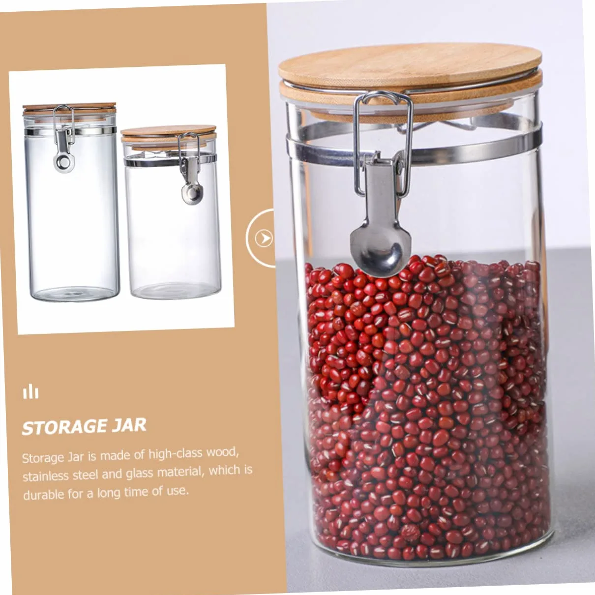 TOYANDONA Tarros Herméticos Protección contra Humedad Tapa de Acero Inoxidable y Madera de Vidrio Juego de 2 Capacidad 1140ml y 1280ml para Almacenar Alimentos en Cocina
