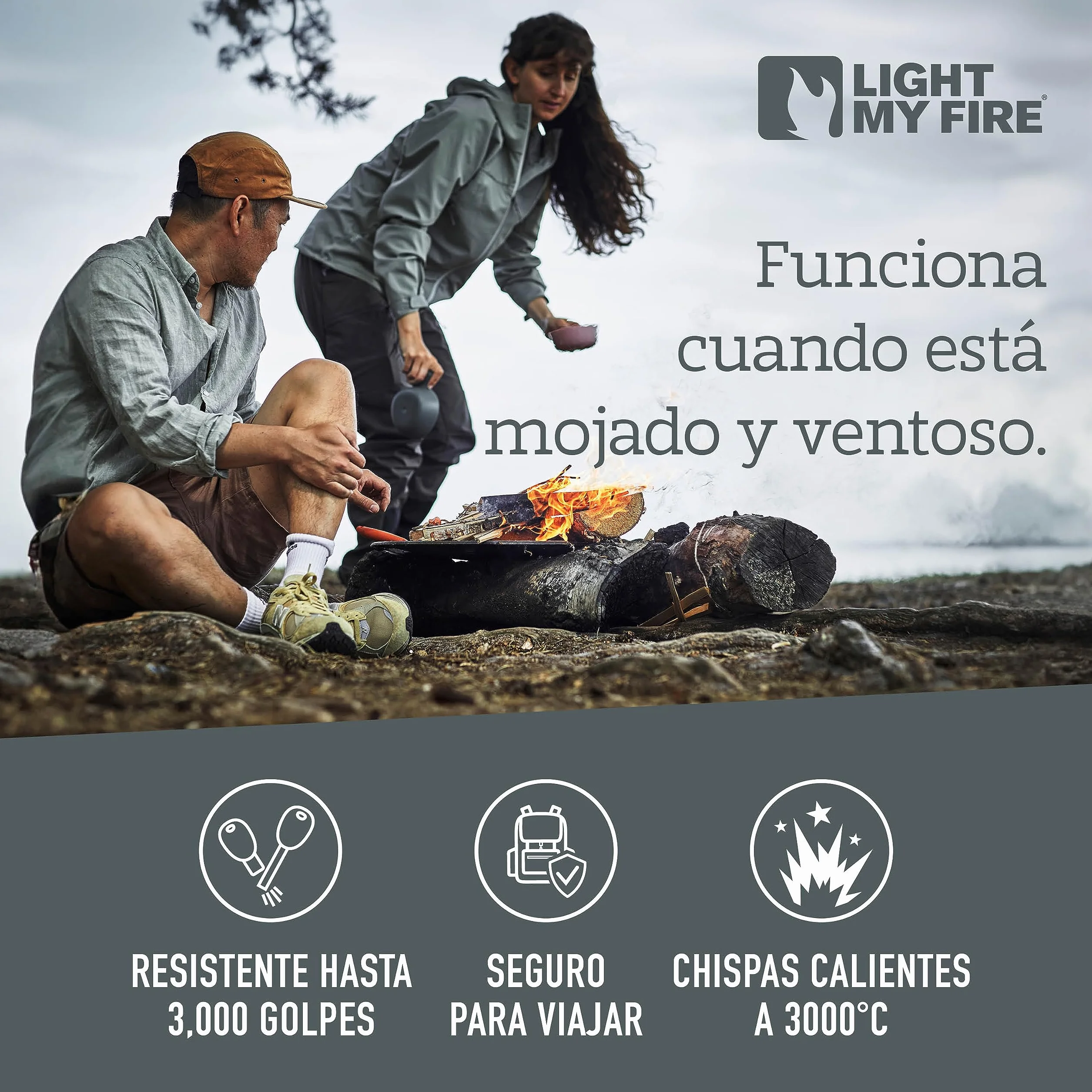 Light My Fire Pedernal de Supervivencia Profesional Scout – Herramienta Encendedor Ferrocerio 2 en 1 3000 Encendidos