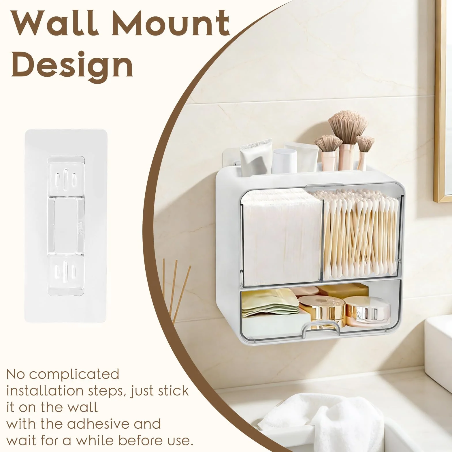 Qivine Organizador de Compresas, Caja para Guardar Tampones y Compresas con 4 Compartimentos, Dispensador de Almohadillas de Algodón con Tapa Transparente , para Baño, Tocador, Salón