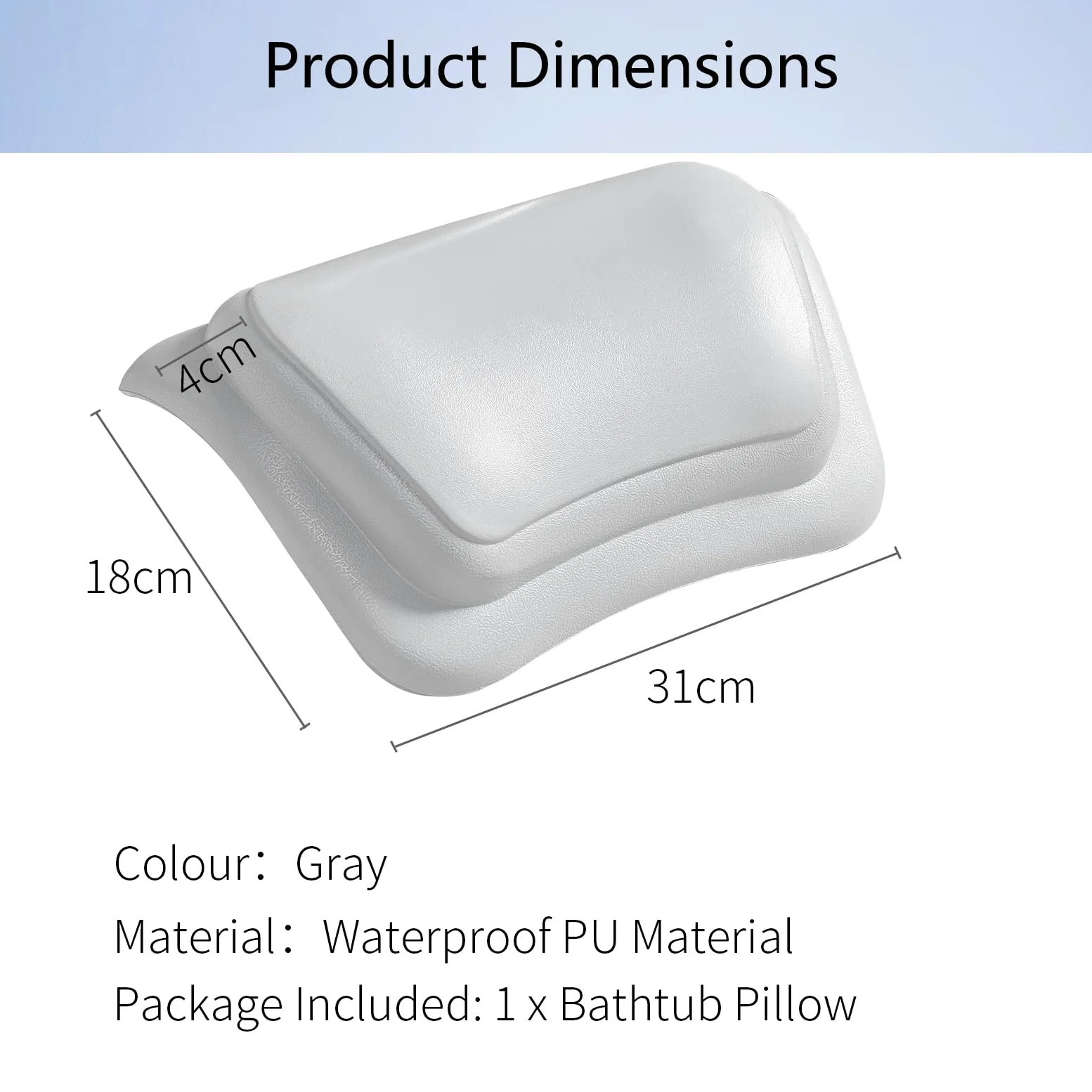 Lonkenn Almohada Bañera, Almohadas de Baño con Ventosas, Almohada Bañera Ergonómica, Waterproof Bath Headrest Bathtub para Todas Las Bañeras, SPA en Casa Bañera de Hidromasaje-Gris