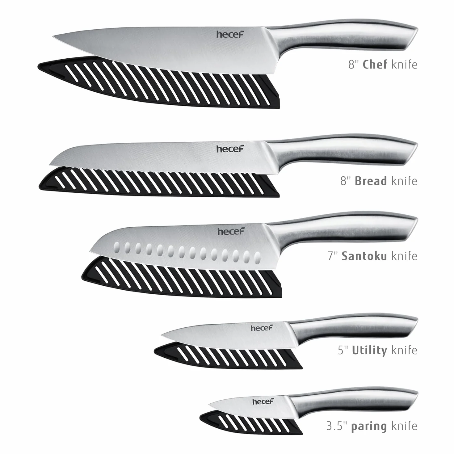 Juego de Cuchillos de Cocina Profesional 5 Piezas, Acero Inoxidable con Fundas