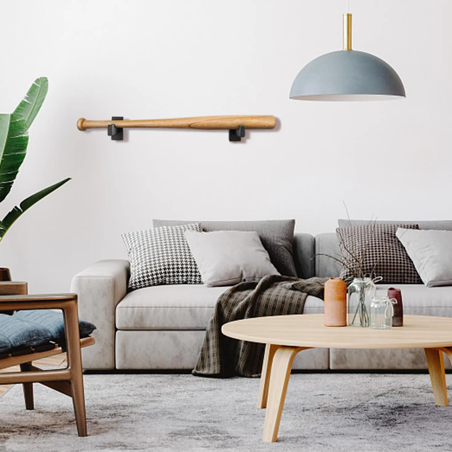 Soporte para bate de béisbol de madera horizontal, negro