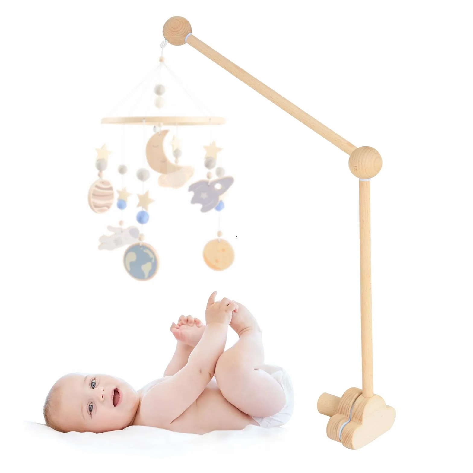Soporte Móvil para Cuna de Bebé, Brazo de Madera, Diseño Nube, para Colgar Juguetes