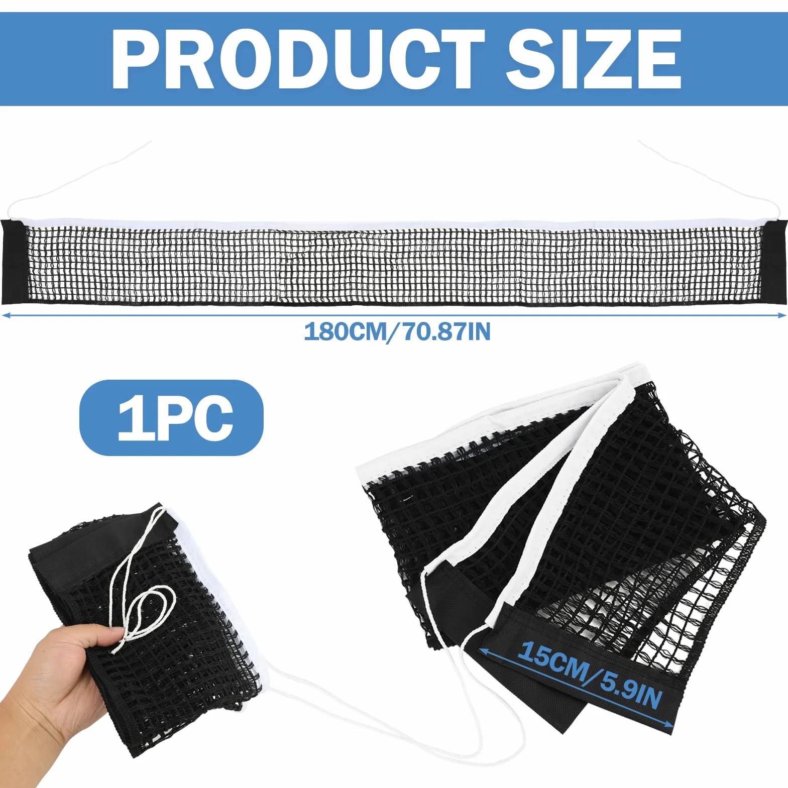 Red de Ping Pong Sourcing Map, Nailon Resistente, 1,75 m, Retráctil, Negro