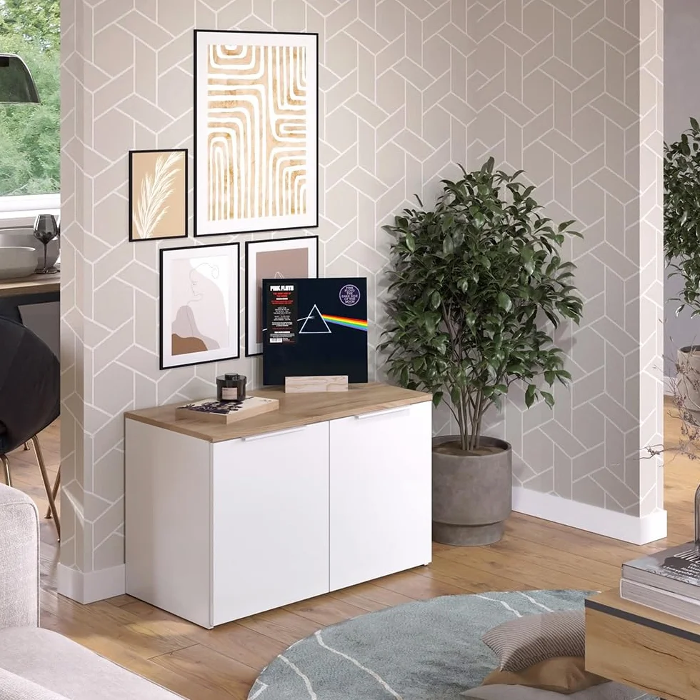 Vicco Aparador Wido, Blanco/Sonoma, 80 x 50 cm con 2 Puertas, Apto para Guardar Ropa y Objetos del hogar