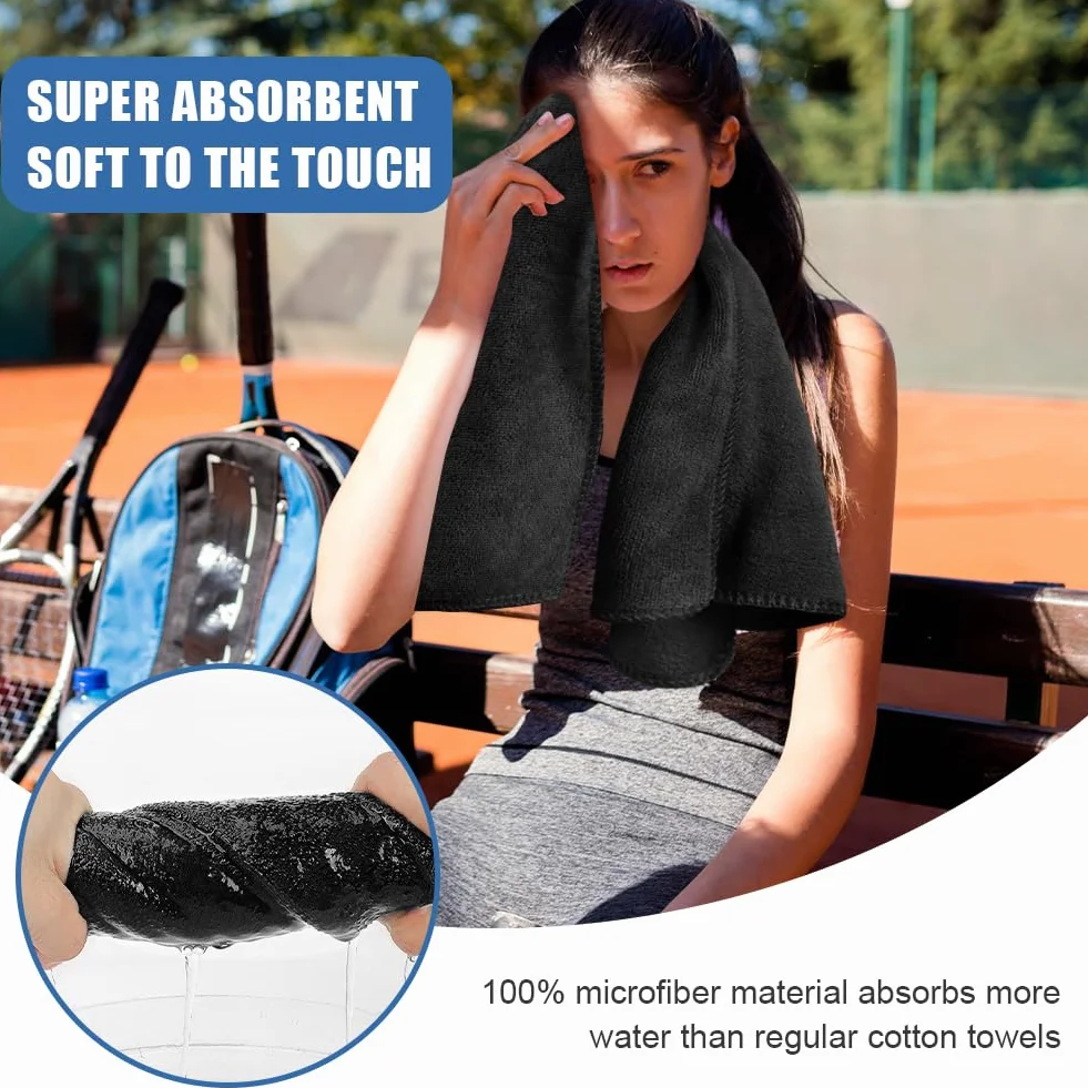 Toalla Microfibra 75x35cm Secado Rápido Deporte Gimnasio Negro 3 Piezas