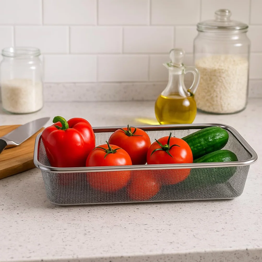 Colador de Cocina Rectangular- Escurridor - Malla Fina - Acero Inoxidable