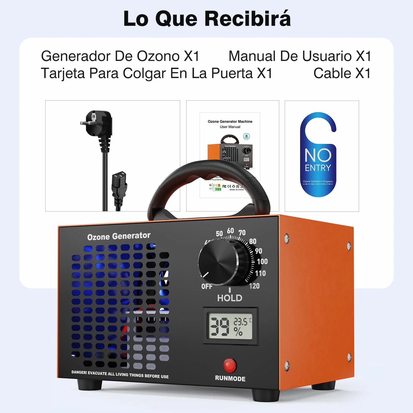 Generador de Ozono 120000 mg/h, Ozonizador Profesional con Temporizador 0-120 min y Modo Continuo, Pantalla Temperatura y Humedad, Tratamiento O3 para Hogar, Coches, Cocina y Olores Mascotas