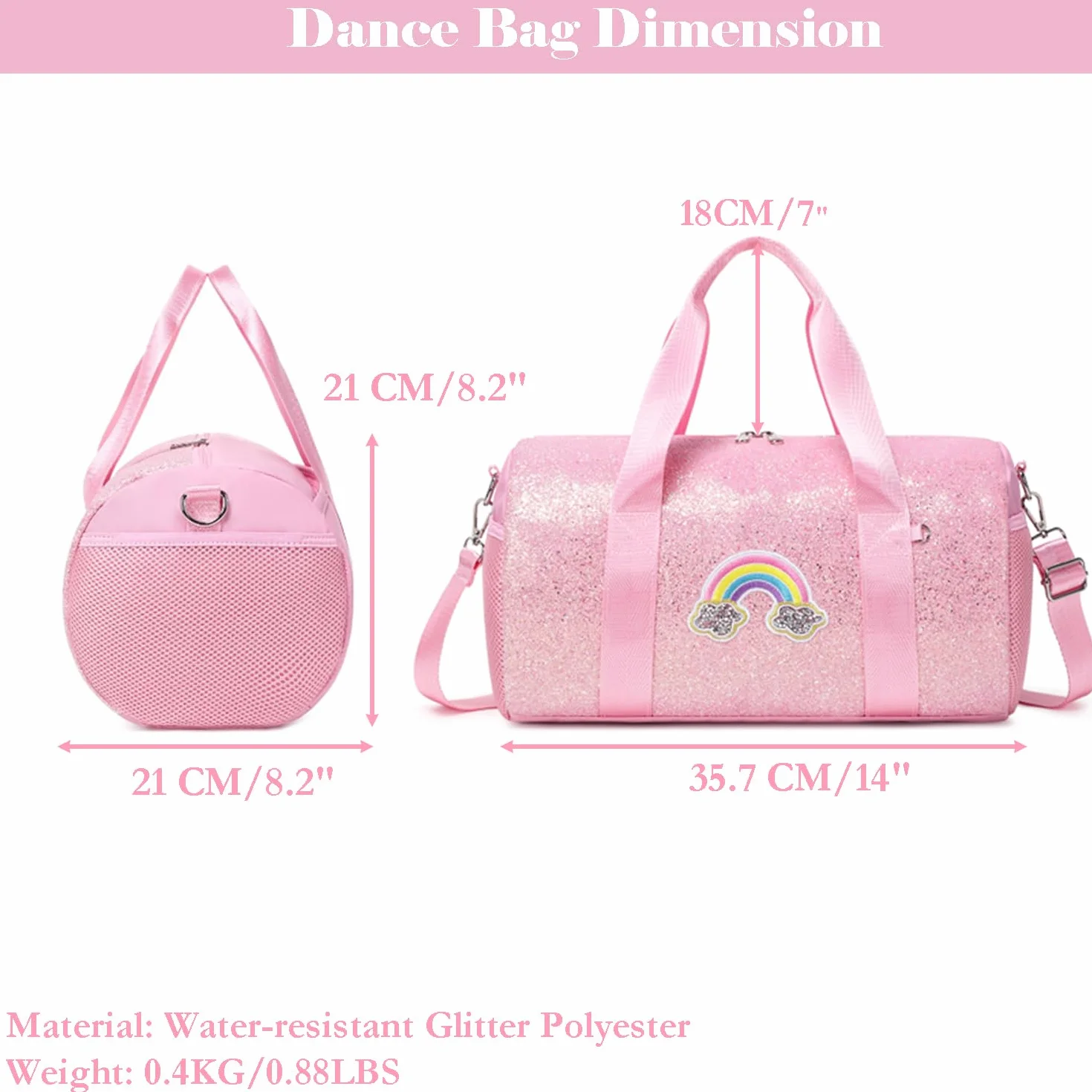 Purpurina Bolsa de Deporte Infantil Pequeña Bolsa de Viaje Bolsa de Hombro Escolar para Niñas