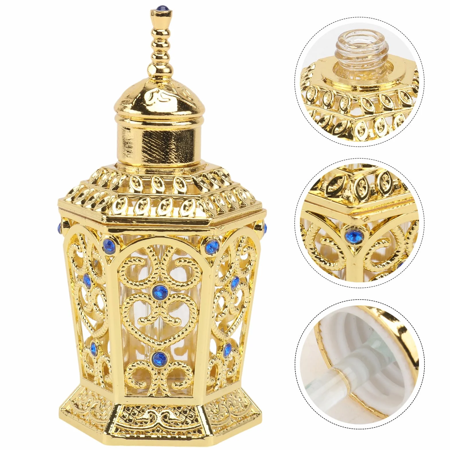 jojofuny Botella de Perfume de Vidrio y Aleación Dorada de 10ml, Portátil y Delicada, Adecuado para Decoraciones en Sala y Viajes