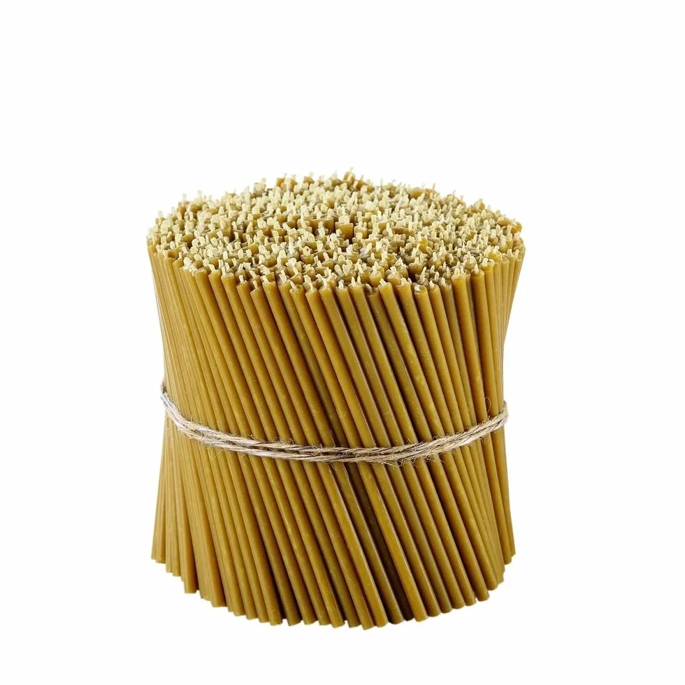 Danilovo Ritual Kerzen 100% cera de abeja (amarillo) – Velas ortodoxas para oración o decoración de mesa boda – no tóxicas – antigoteo, N140, altura: 16 cm, diámetro: 5 mm (1400 unidades – 4000 g)