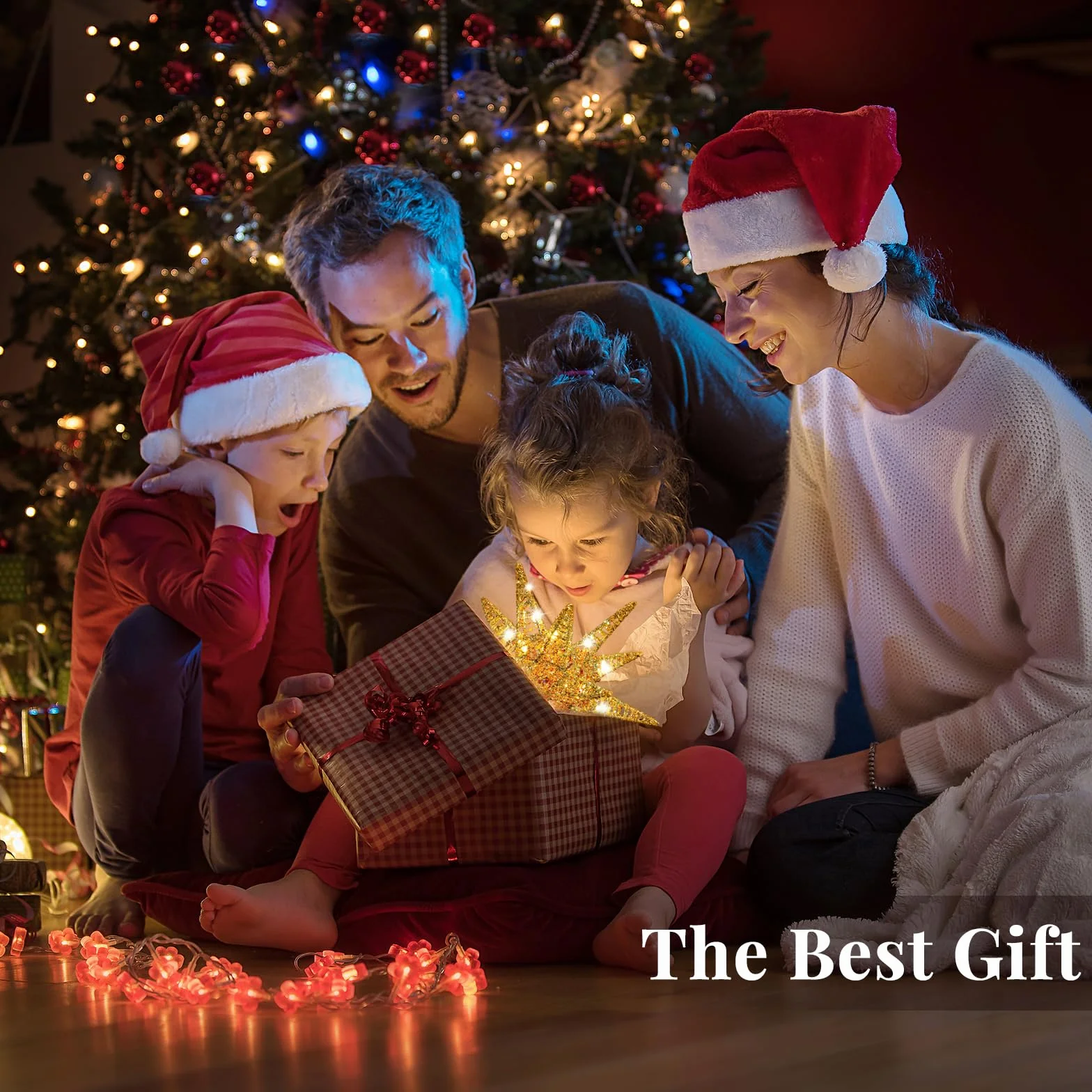 Lewondr Estrella para Árbol de Navidad, 11" Enchufable y Control Remoto Estrella de Copa Geométrica 3D Iluminada para Decoración Navideña, Función Temporizador y Cable 5m, Luz Cálida, Oro