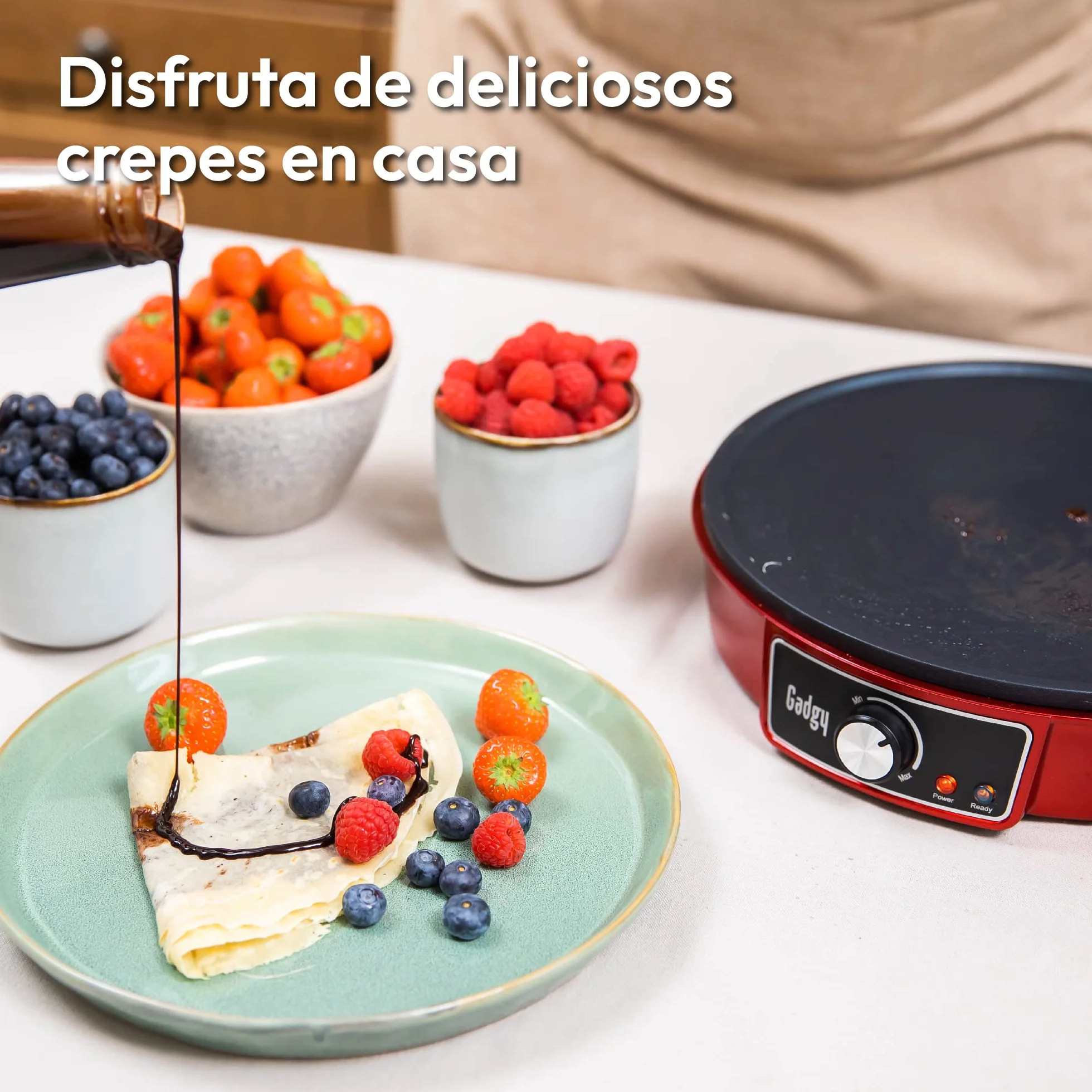 Gadgy® Crepera Crêpes Maker 1000W – Plancha Antiadherente de 30 cm con Temperatura Ajustable – Incluye Esparcidor y Espátula – Ideal para Crêpes, Panqueques, Tortitas, Wraps y Bacón