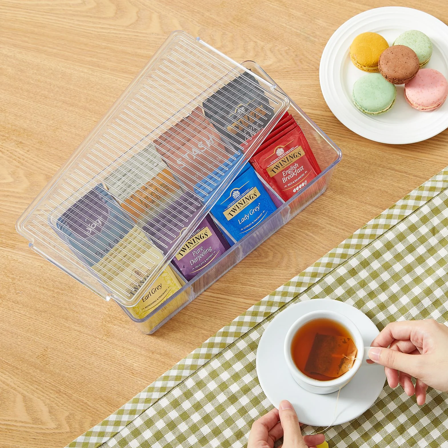 Lifewit Organizadores Apilables de Plástico para Bolsas de Té, Caja para Gabinetes de Cocina, Despensa, Ideal para Cápsulas de Café, Sobres de Azúcar, 8 Secciones, Transparente, 2 Piezas, 29cm(L)