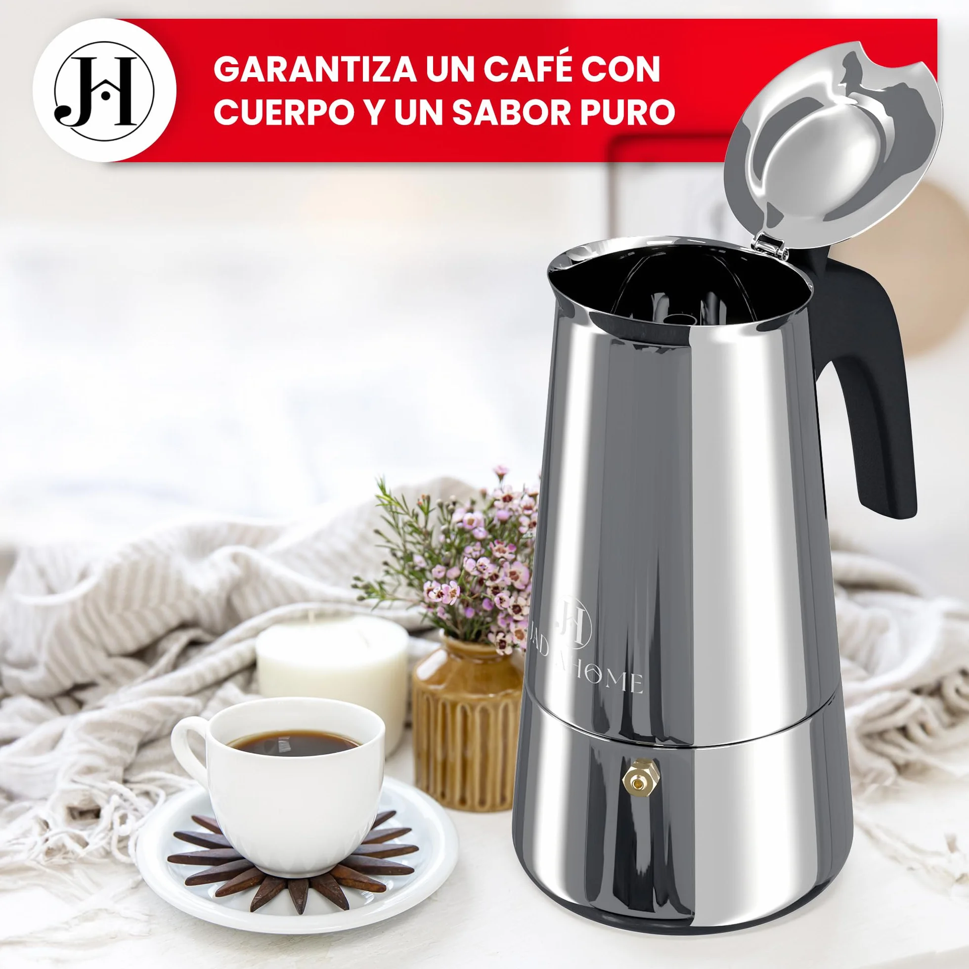 Set Café : Cafetera Italiana 12 Tazas - Compatible Inducción, Vitrocerámica y Gas | Cafetera Italiana Induccion | Cafetera Induccion Acero Inoxidable | Cafetera para Induccion (12 Tazas)