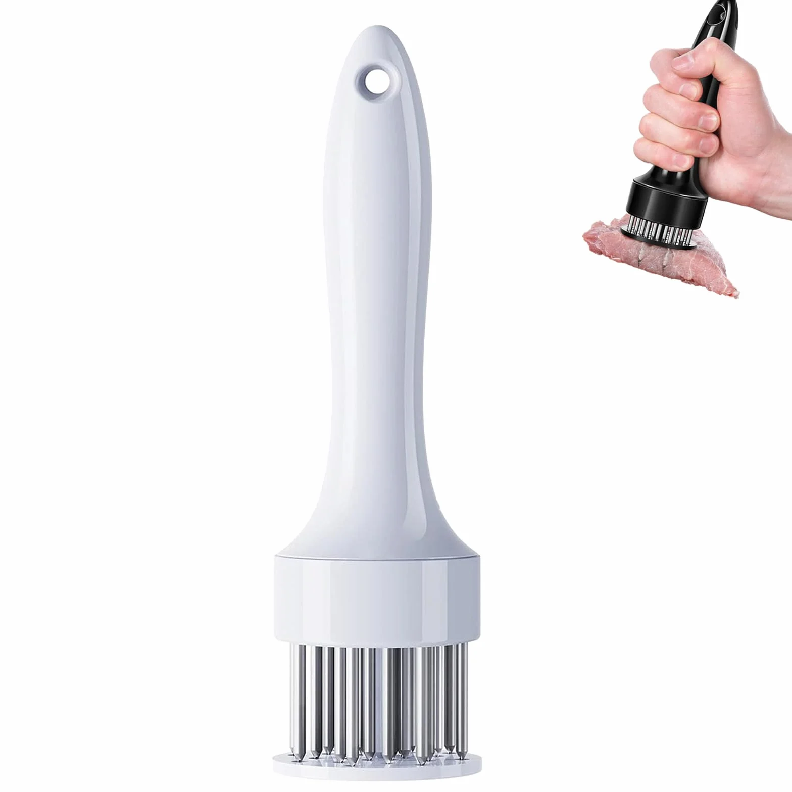 Stainless Steel Meat Tenderizer Needle, 21 Pin Ultra Sharp Meat Tenderizer Tool, Meat Marinating Tool, Steak BBQ Kitchen Cooking Tool, for Tenderizing Pork, Beef, Chicken, Marinade (White)