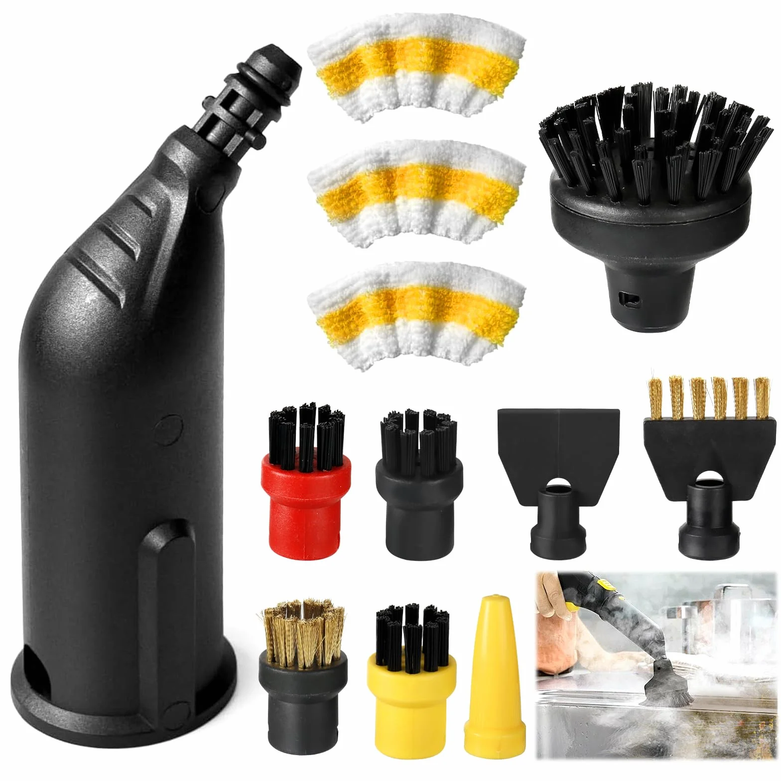 12 Unidades de Accesorios de Limpieza a Vapor para Kärcher Easyfix SC1 SC2 SC3 SC4 Cepillo Redondo Cepillo Plano Boquilla Curvada Cepillo de Vapor Manual 3 Paños de Microfibra Boquilla Rascador