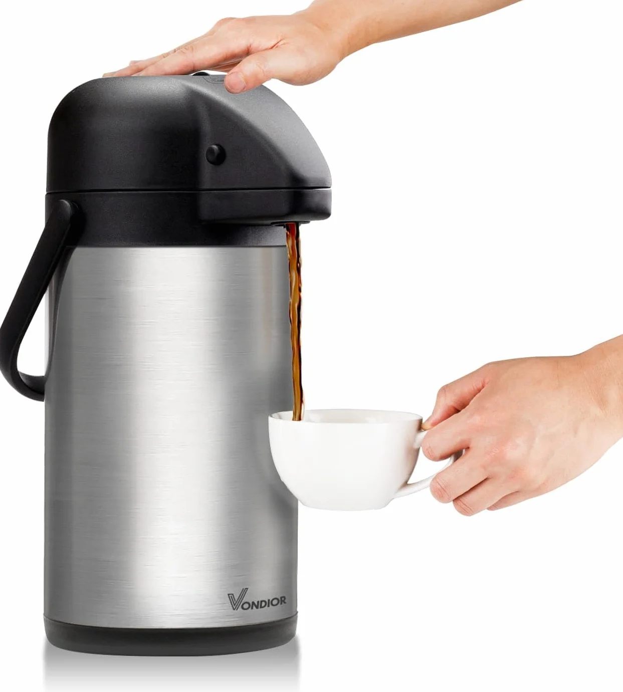 Vondior Airpot Jarra de 1,9 litros – Jarra de café profesional aislada de acero inoxidable, termo, dispensador de bebidas térmicas, adecuado para bebidas de fiesta