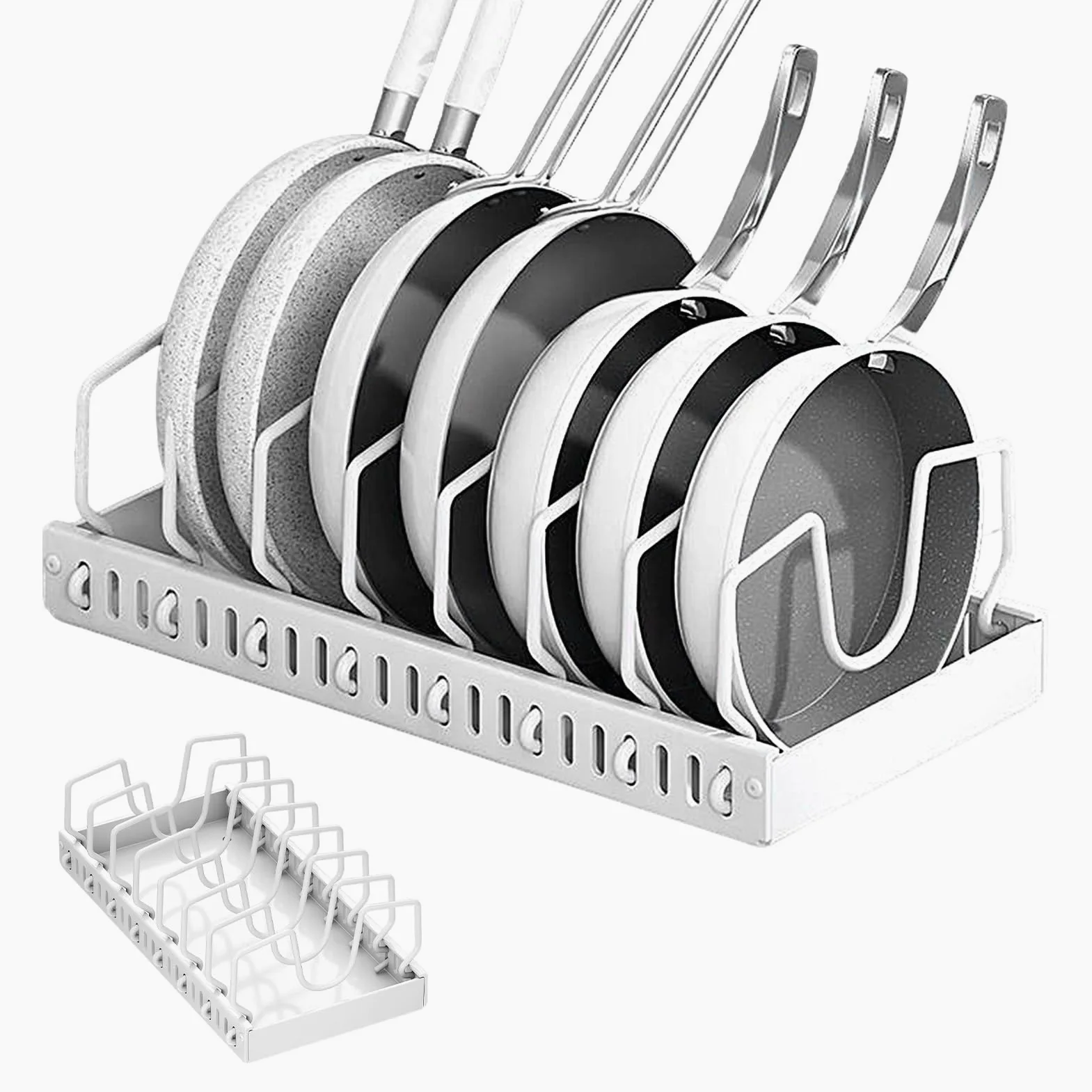 Organizador extensible y sartenes – Soporte de soporte sin | pegamento – Soporte de tapa ajustable con de ruedas | Para encimera de cocina utensilios de cocina
