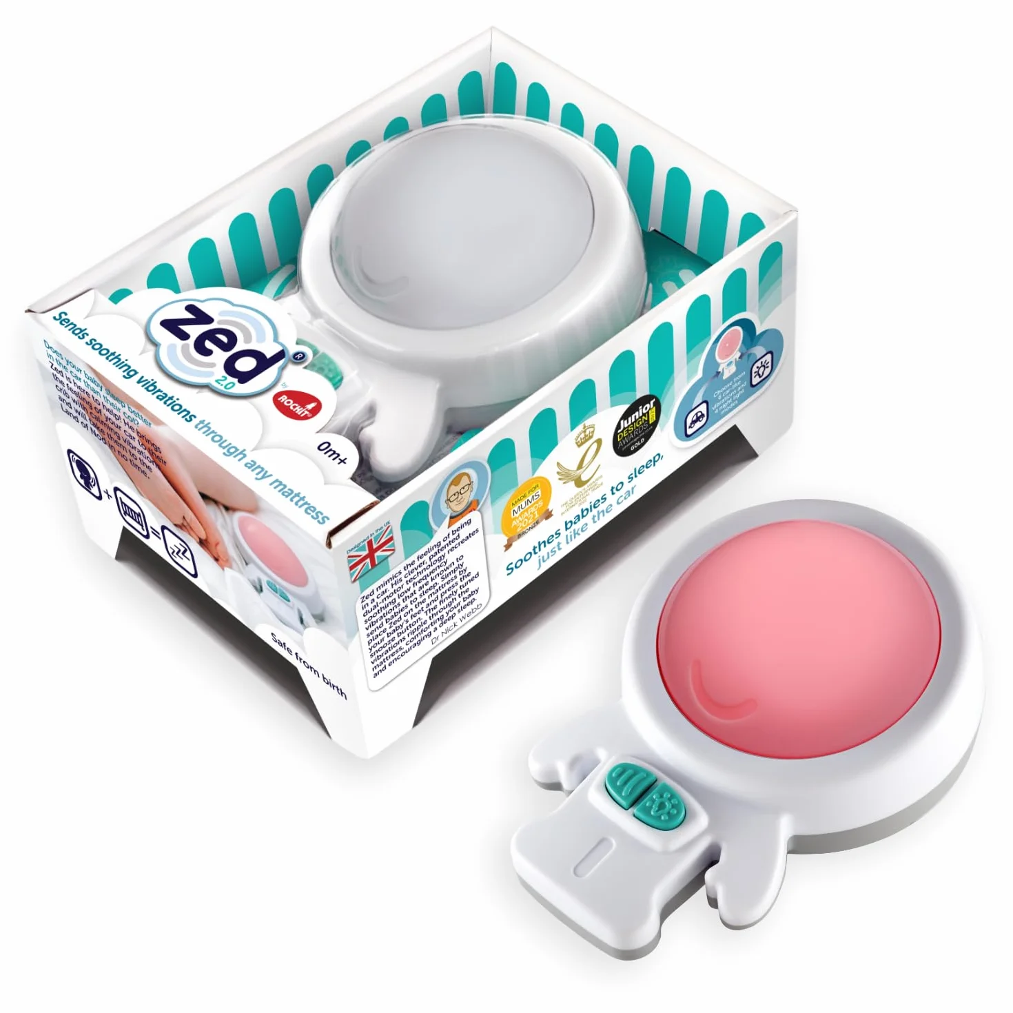 Zed by Rockit Vibration Ayuda para dormir con luz nocturna roja para cunas, 6 ajustes de vibración