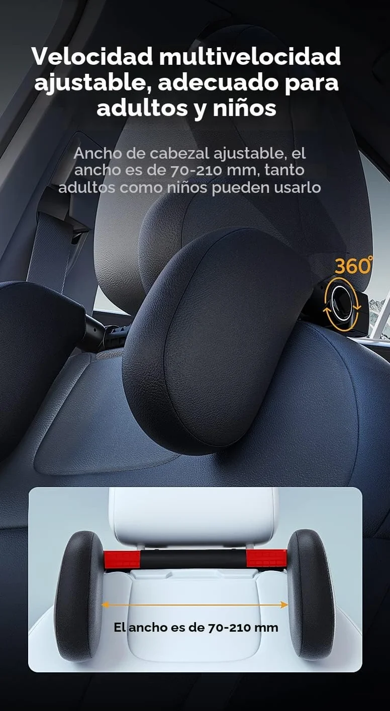 reposacabezas coche niño 1 minuto de montaje y desmontaje rápido Respaldo para la cabeza transpirable y suave Almohada lateral para dormir de viaje para adultos (negro)