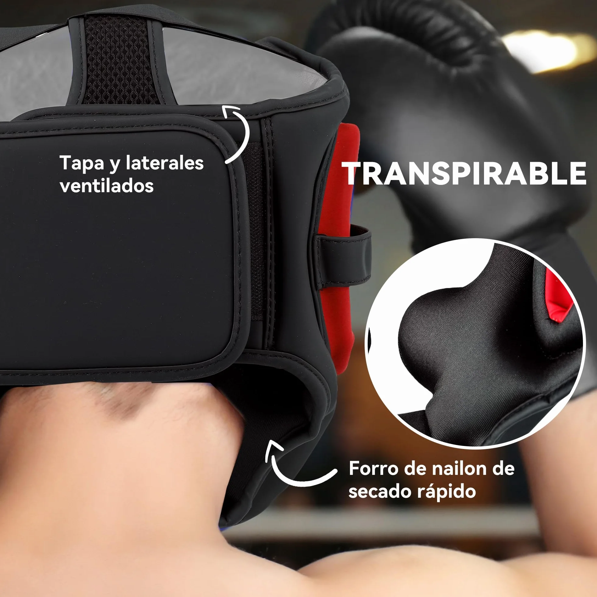 SPORTNOW Casco de Boxeo MMA con Correa Ajustable Protector de Cabeza Talla L Rojo y Negro
