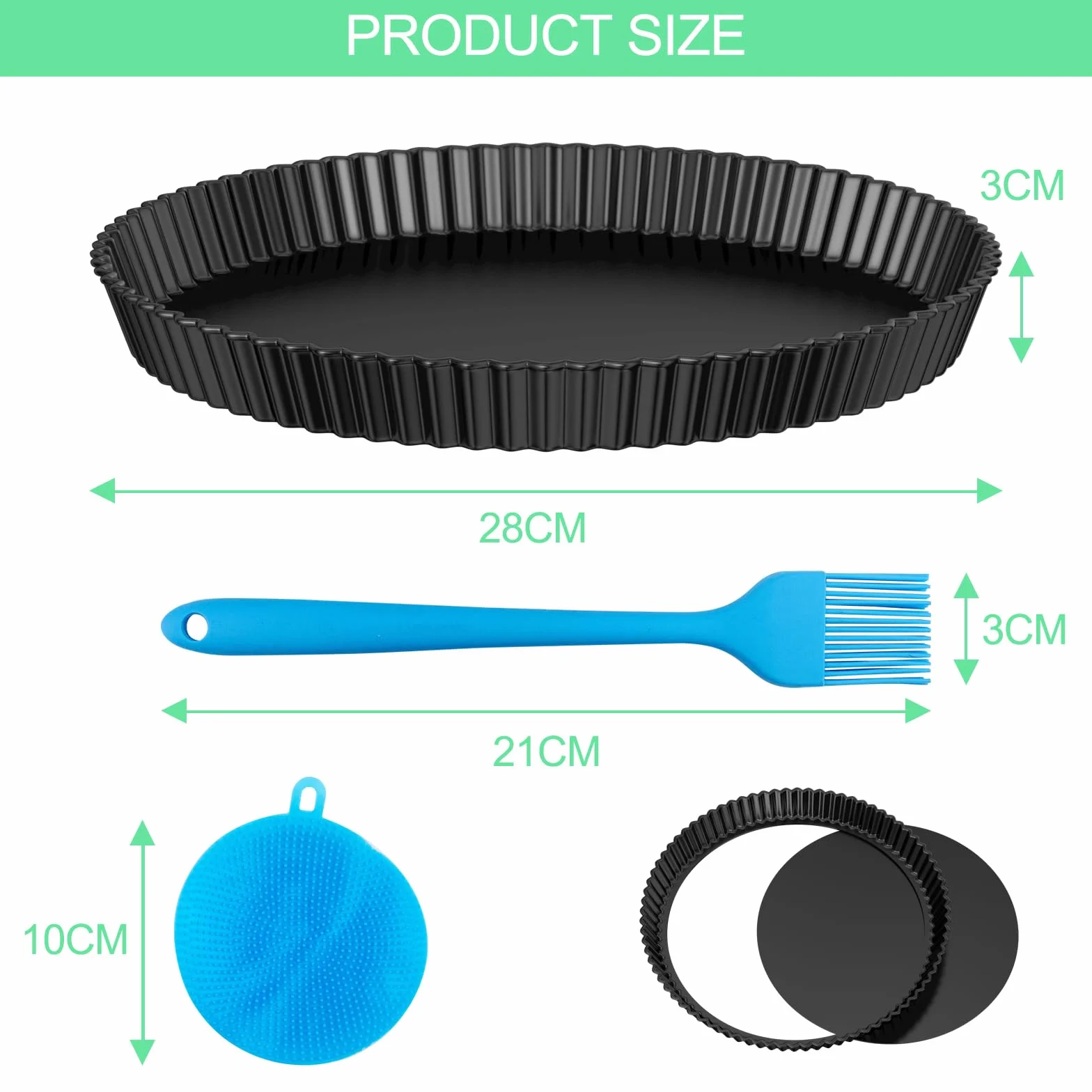 Lixiluxia Moldes Tartas Redondo 28cm, Molde para Quiche con Base Extraíble, Molde Tartaletas de Acero al Carbono Antiadherentes, Forma de Quiches, para Pasteles, Pizza, Tarte Tatin, Pie Pan, Negro