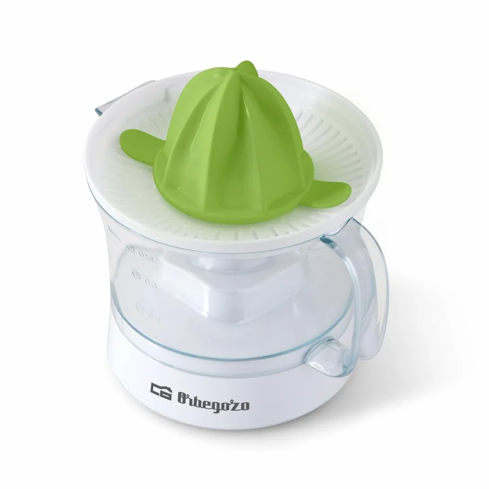 Orbegozo EP 1510, Exprimidor electrico, función automatica de arranque y parada, 25 W, capacidad 0,5 L, apta lavavajillas, 2 conos desmontables, color blanco