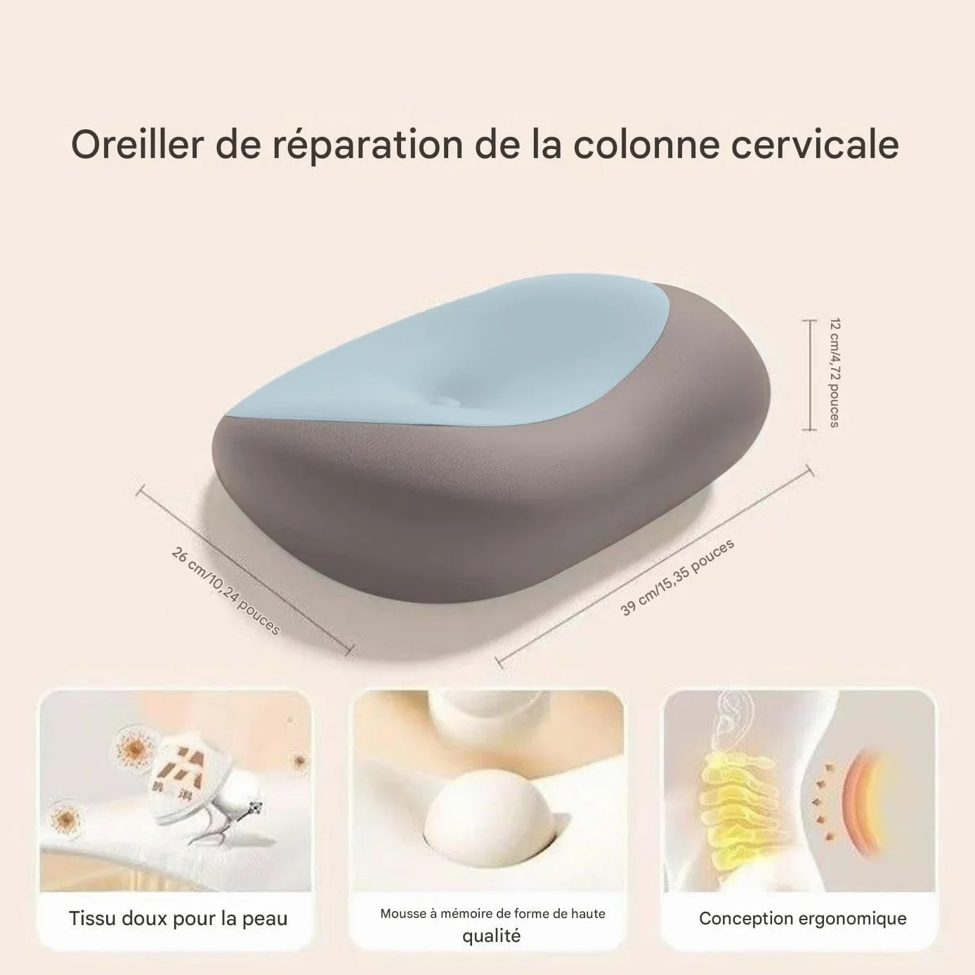 Almohada Cervical De Cuello Transpirables Ortopédicos Durmientes Arriba | Almohada de espuma viscoelástica con contorno anatómico cervical Cojín Cama Unisex Abajo Hogar Viaje
