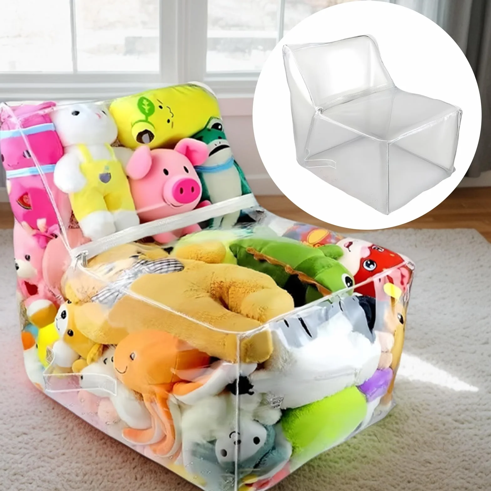 Sillon Transparente para Peluches | Funda Transparente para Silla De Puf De Animales De Peluche | Impermeable, Resistente Al Polvo, PVC, Sin Relleno Incluido