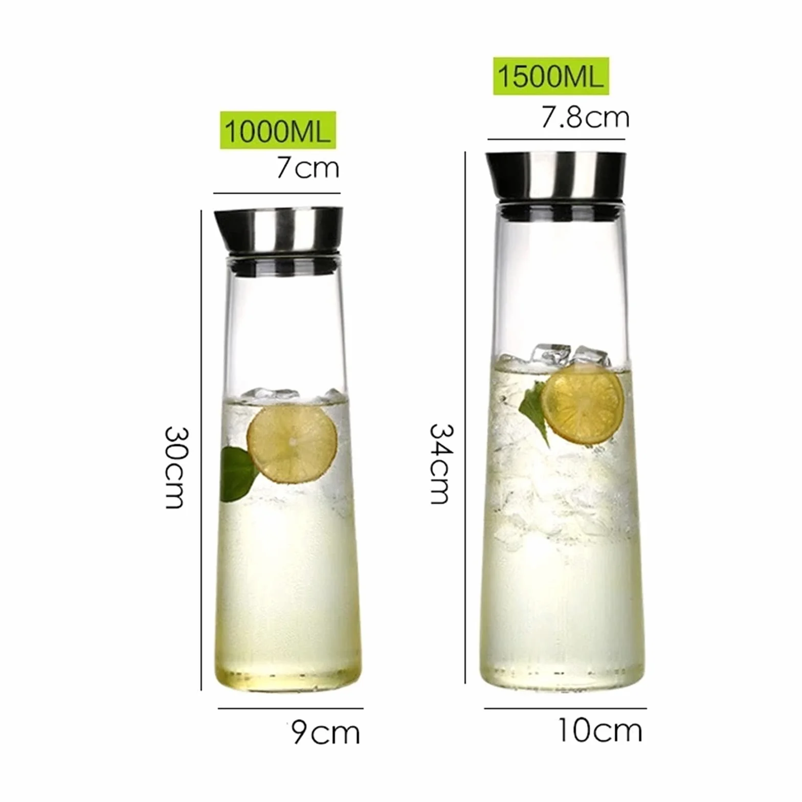 Jarra de Agua Transparente para Nevera, Botella de Vidrio Grueso con Tapa de Acero Inoxidable, Ideal para Limonada y té Helado.
