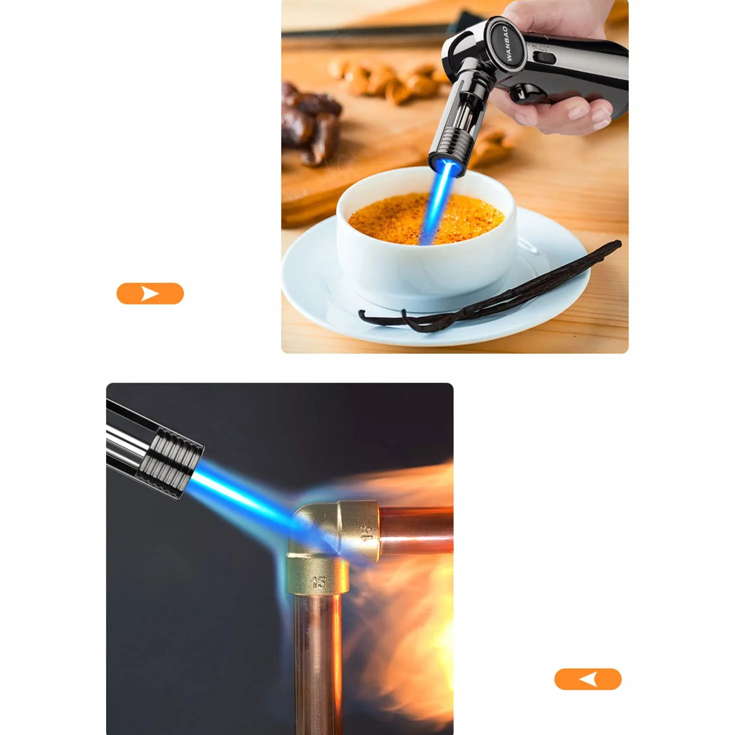 Encendedor de Butano Culinario A Prueba de Viento Cocina Antorcha de Turbina de Chorro con Bloqueo de Seguridad Llama Ajustable para Cigarro Barbacoa Soldadura Artesanía,Silver