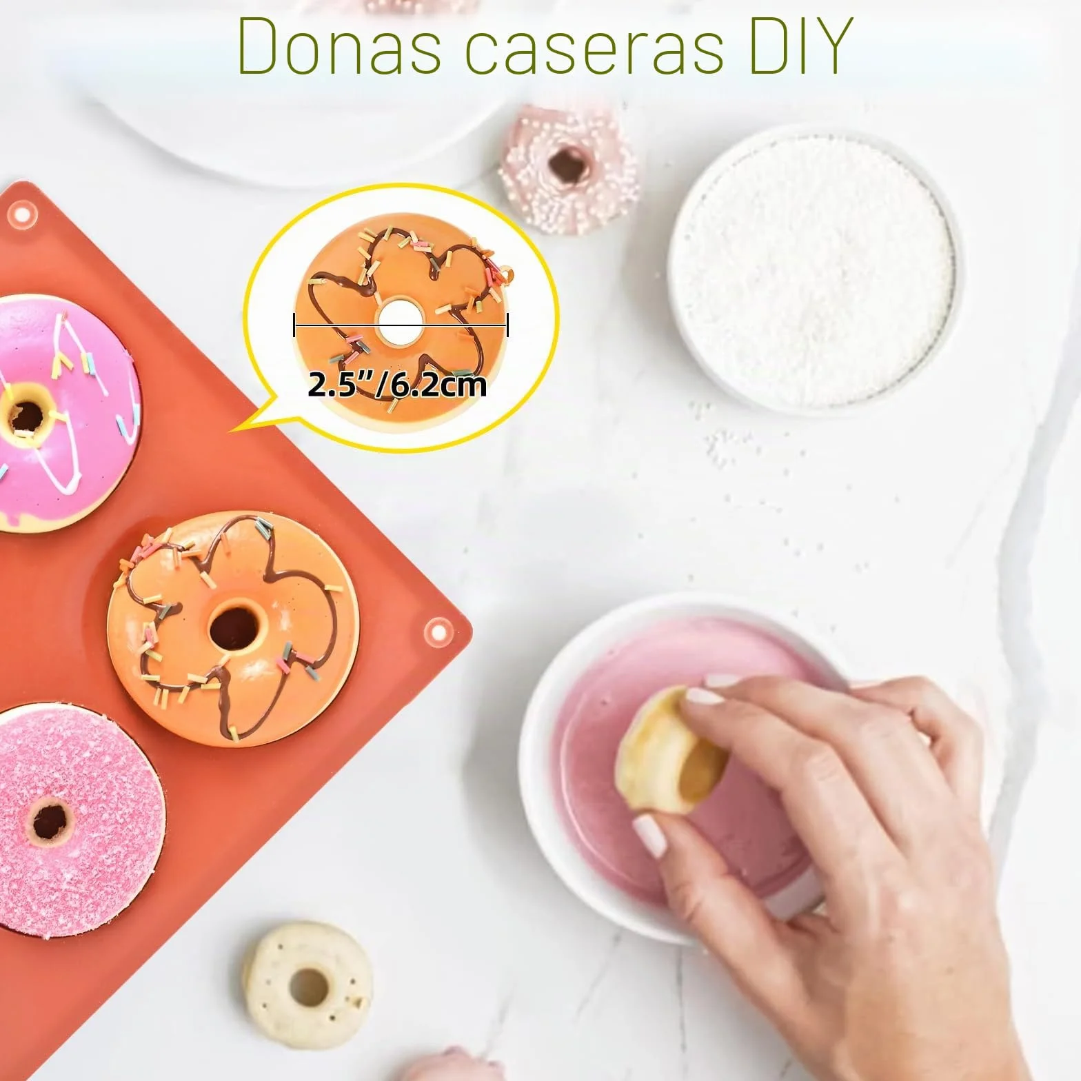2 Moldes de Silicona para Donuts 8 Cavidades | Molde Reutilizable para Hornear Donas, Cupcakes, Pasteles, Galletas y Gelatina | Moldes para Repostería Casera Antiadherentes