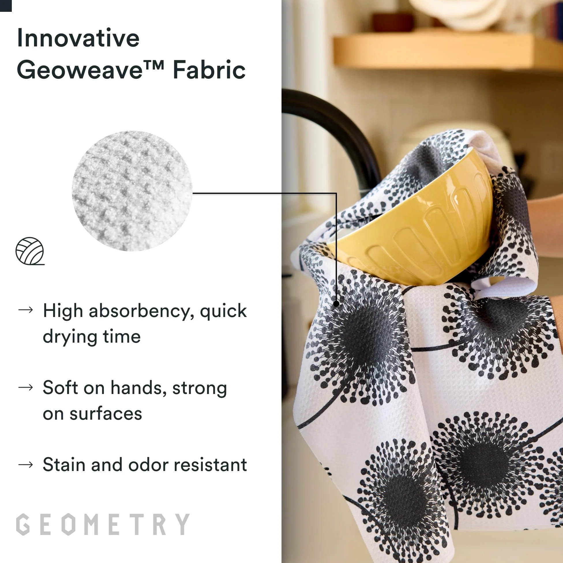 GEOMETRY Paño de cocina – Paños de microfibra de secado rápido para secado de cocina – Toalla de secado rápido de alta calidad – Lino + Full Bloomed (juego de 2 unidades)