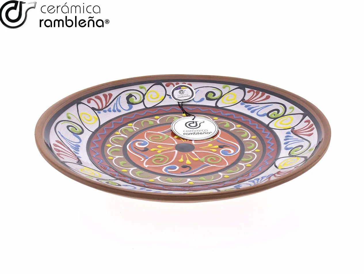 CERÁMICA RAMBLEÑA Plato Decorativo para Colgar en Pared Modelo D20 28x28x4.5 cm Barro Rojo