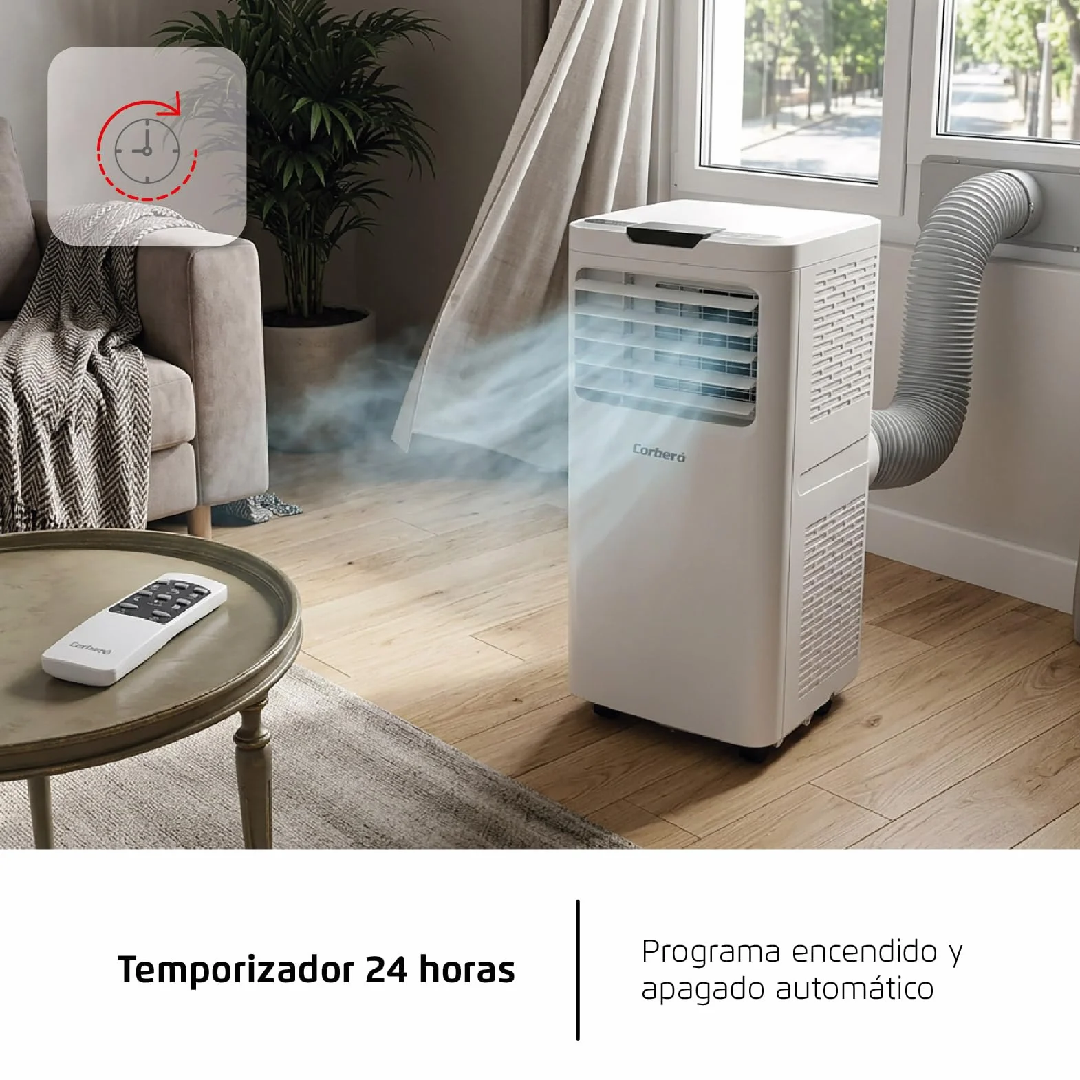 Corberó - Aire Acondicionado Portátil 3 en 1 con Mando | CPC12 | 12000BTU-3000 frigorias | 3500 W | Cobertura 22-25 m² | 16-31 ºC | Refrigeración | Ventilador | Deshumidificación |Temporizador