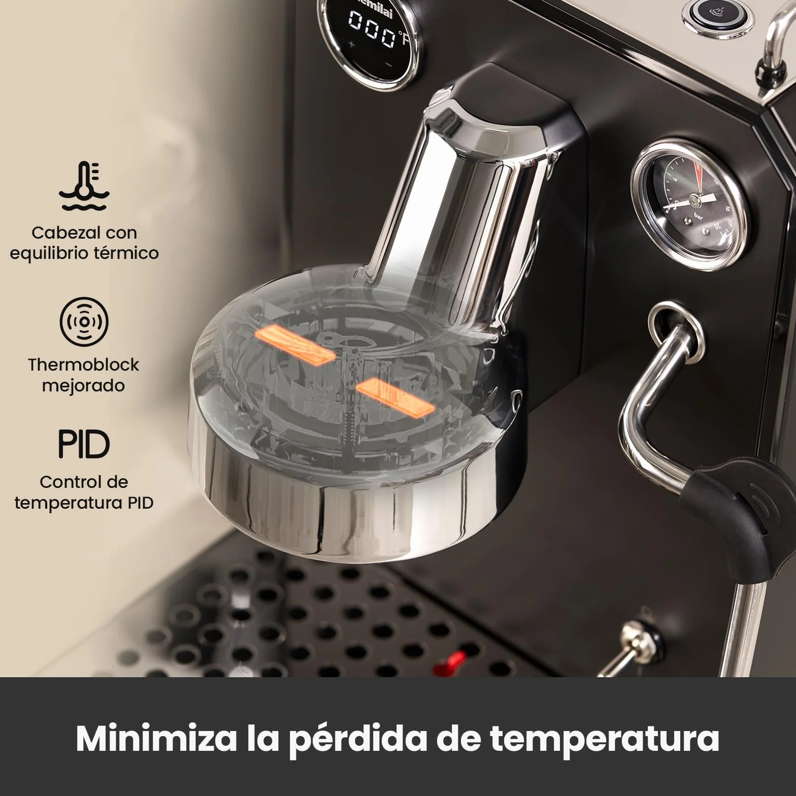 Gemillai Owl G3006, cafetera espresso doméstica, cabezal de grupo comercial de 58 mm y control de temperatura PID, cafetera de acero inoxidable para latte art de calidad barista, expositor, negro
